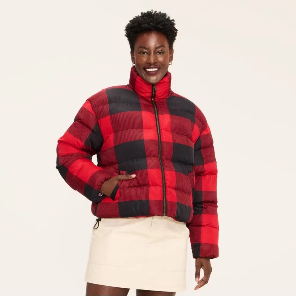 Woolrich x Target Women's Red Black Buffalo Plaid Puffer Jacket Small New